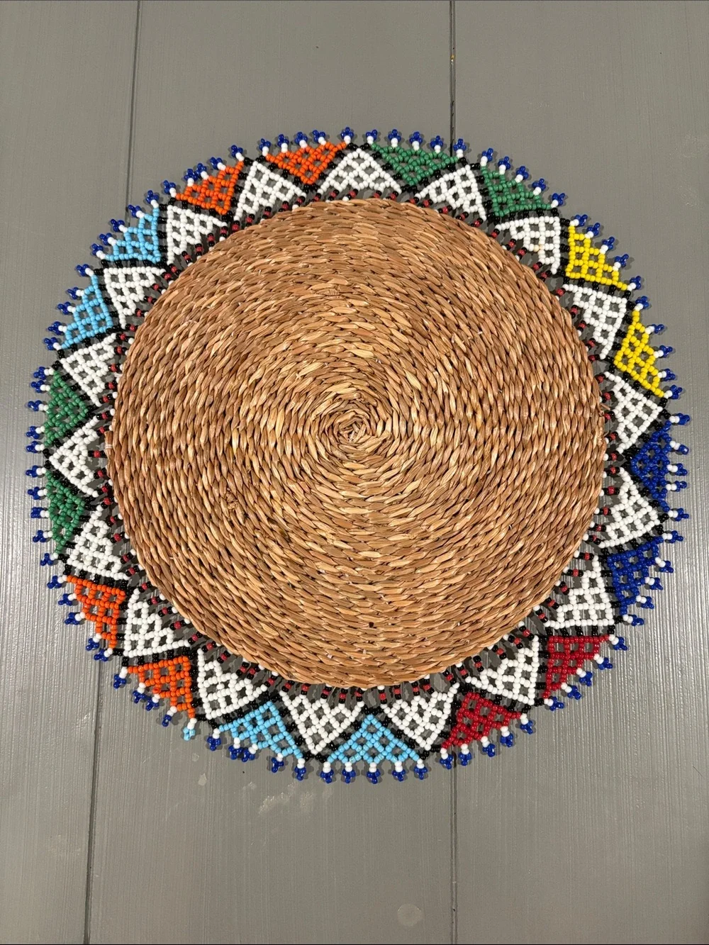 Handwoven African Zulu Beaded Round Placemats - Set of 4